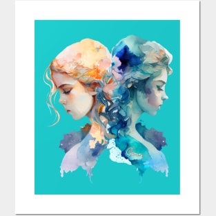 Zodiac Sign GEMINI - Watercolour Illustration of Gemini Posters and Art